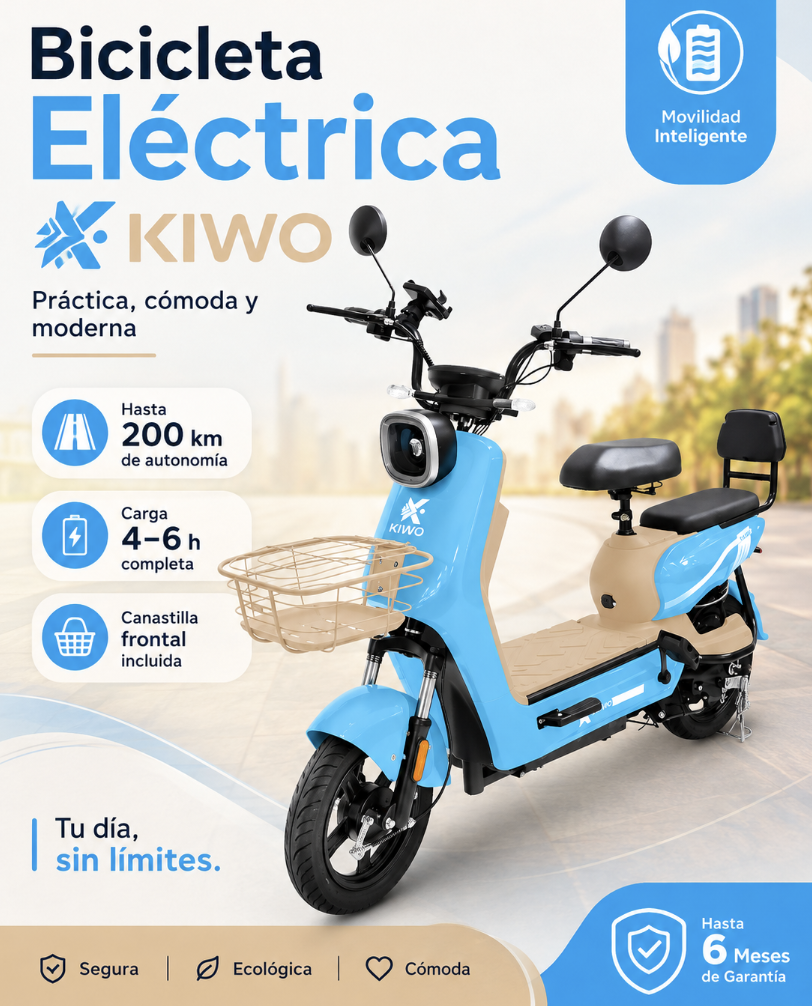 Bicicleta Eléctrica KIWO KL 800 Azul Claro