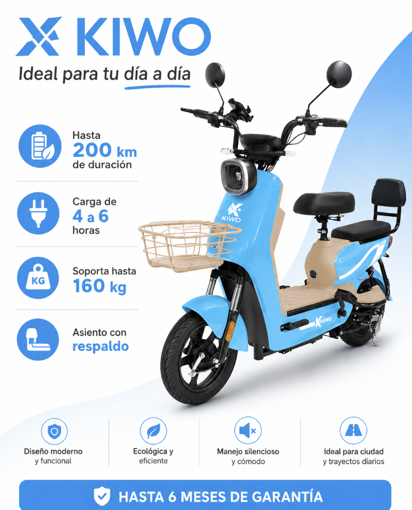 Bicicleta Eléctrica KIWO KL 800 Azul Claro - Imagen 3
