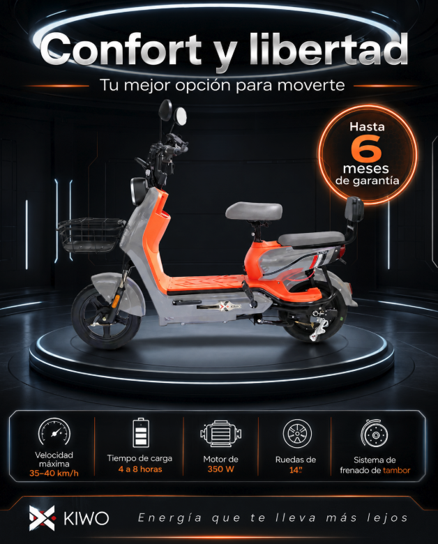 Bicicleta Eléctrica KIWO KL 800 Naranja y Gris - Imagen 4