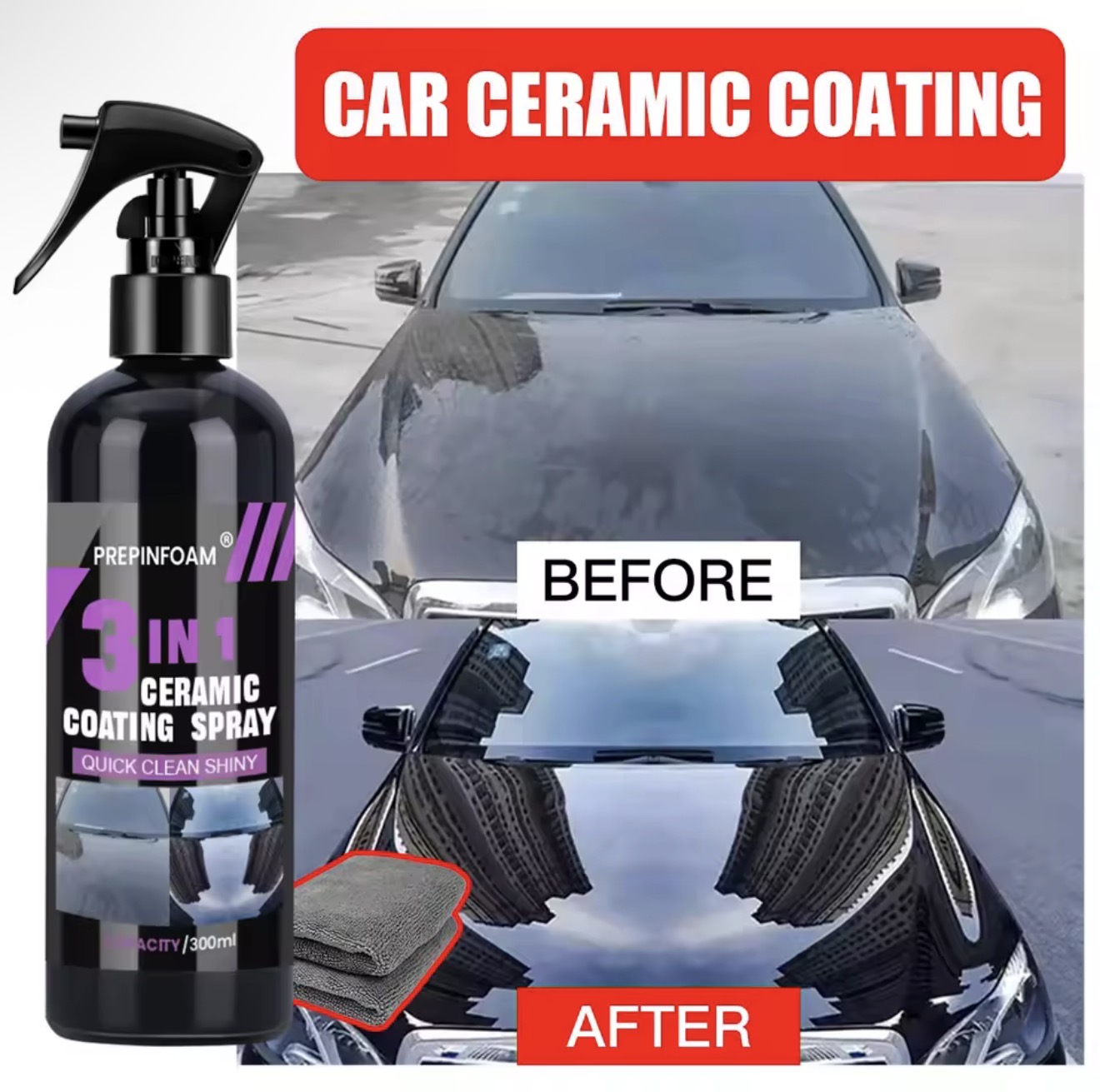 Recubrimiento Cerámico 3 en 1 para Auto 300 ml | 2 Sprays + 2 Microfibras - Imagen 3
