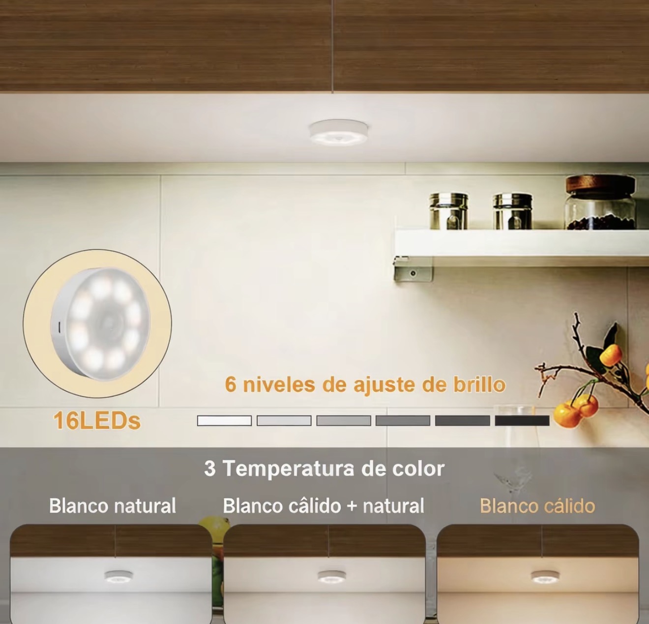 Pack 6 Luces LED con Sensor de Movimiento Recargables – 3 Tonos de Luz | $99 Envío Incluido - Imagen 3